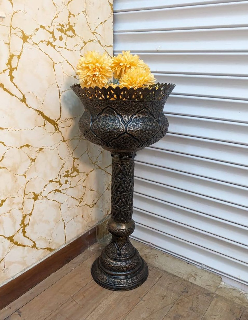 Vintage Copper Stand Vase With Ornate Design-SoUnique.PK